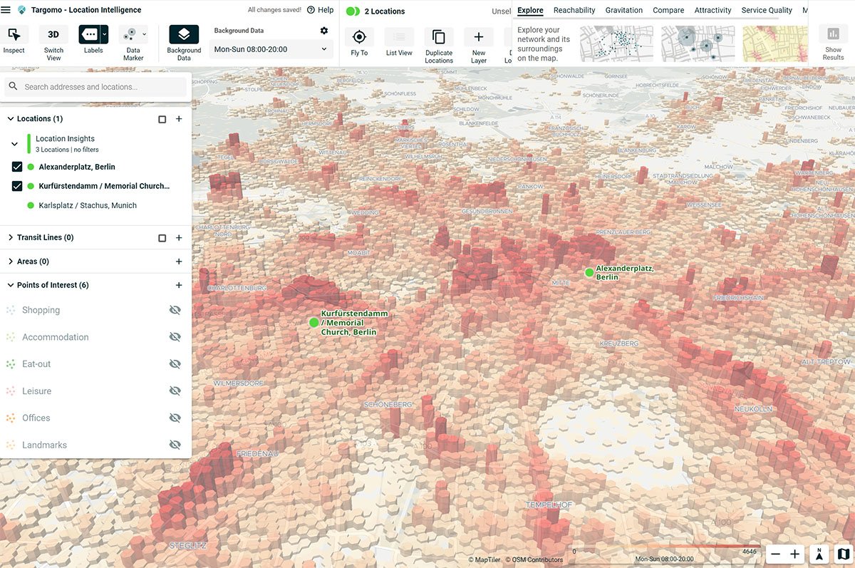 Movement data in TargomoLOOP allows businesses to see how popular location are and compare them to one another.