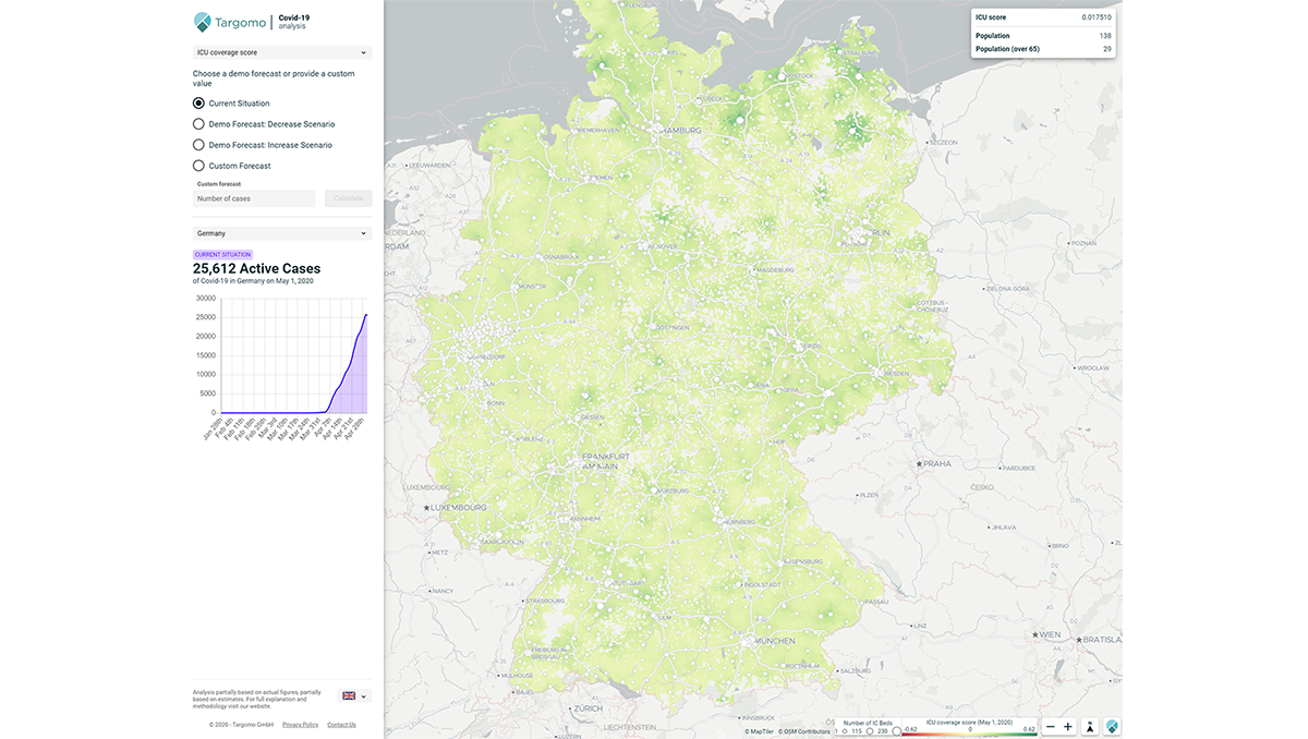 Coronavirus pandemic management: Targomo's award-winning tool to analyze and visualize the capacities of intensive care bed units