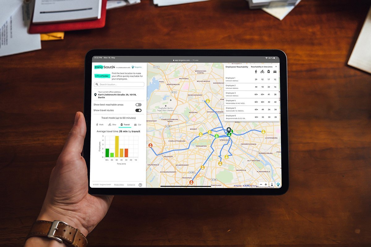 Targomo’s tool on Germany's largest real estate portal, ImmoScout24: Short commute times thanks to OfficeFinder