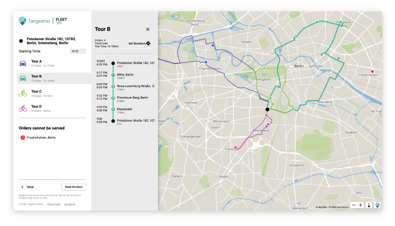 Supporting businesses during the coronavirus crisis: Free route- and delivery-planning tool, visible on this map.